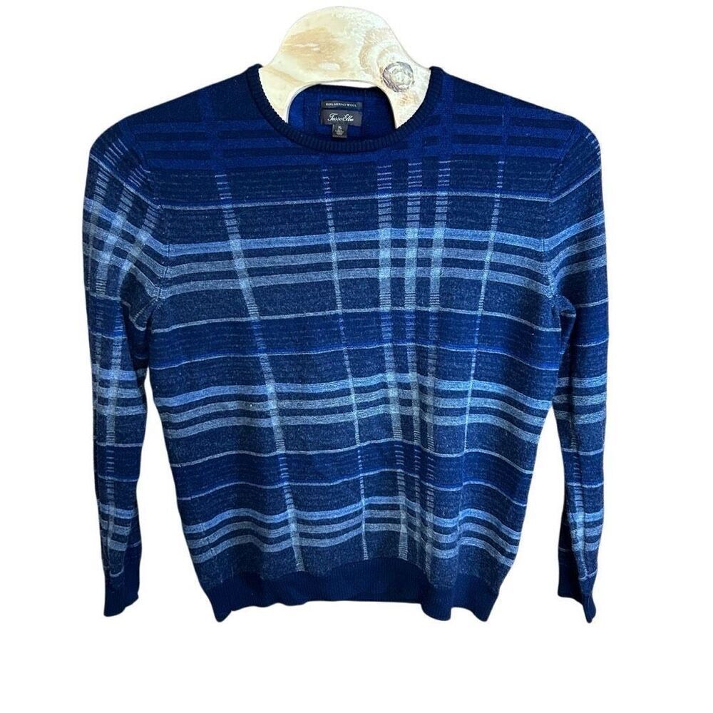 Tasso Elba Extra Large (XL) 100% Merino Wool Navy Blue Black Sweater